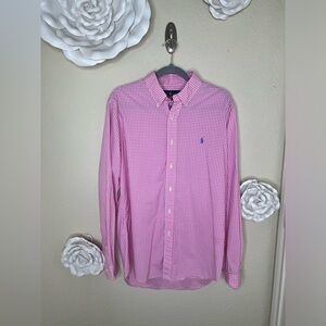 Polo Ralph Lauren Long Sleeve Button Up Pink & White Gingham Shirt Sz Large